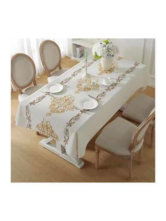 FRIPIA FRIPIA Leinen Tischtuch Mit Goldener Und Brauner Stickerei 140x200cm