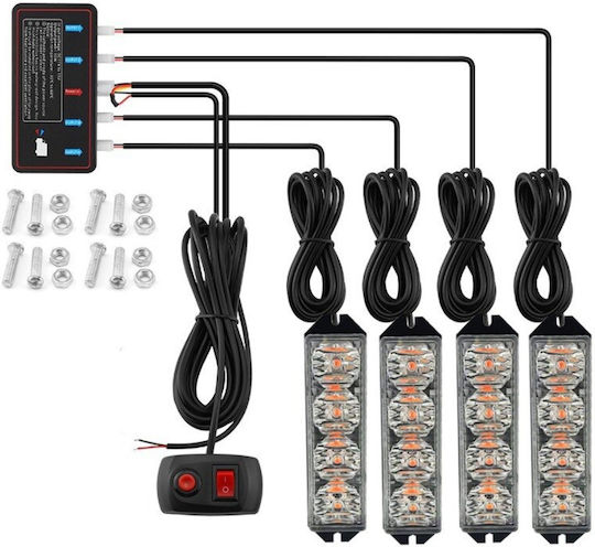 Set 4 Lumini De Volum Pentru Camioane Cu Led Stroboscop Zola 12v 30w Portocalii 10 Moduri Telecomandă Cablu 190 Cm 10 X 2.1 X 2.8 Cm