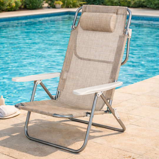 Bakaji Beach Sunbed Beige Foldable Metallic with Pillow