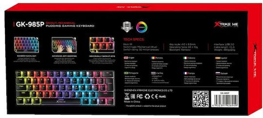 Xtrike Me Gk985p Gaming Mechanisches Tastatur 60% mit Benutzerdefiniertes Rot Schaltern und RGB-Beleuchtung (Englisch (US))