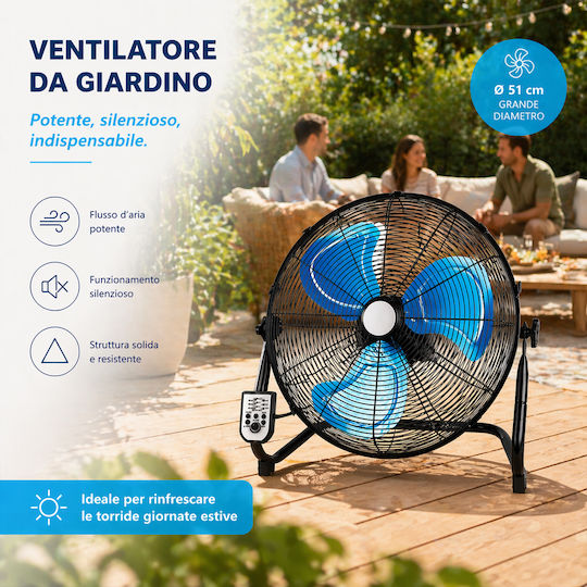 Bakaji Ventilator De Pardoseală Diametru 51cm Cu Telecomandă Albastră