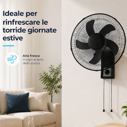 Bakaji Ανεμιστήρας Τοίχου 65W Διαμέτρου 43cm Μαύρος