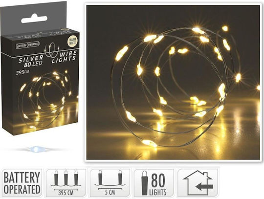 80 LED Лампички 3.95 м x 5 см Топло Бели На Батерии Тип Мрежа