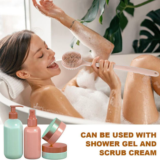 Double-Sided Silicone Bath Brush with Long Pink Handle