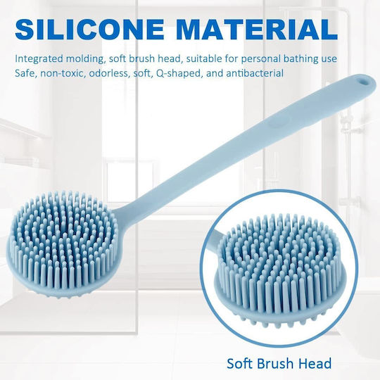 Double-Sided Silicone Bath Brush with Long Light Blue Handle
