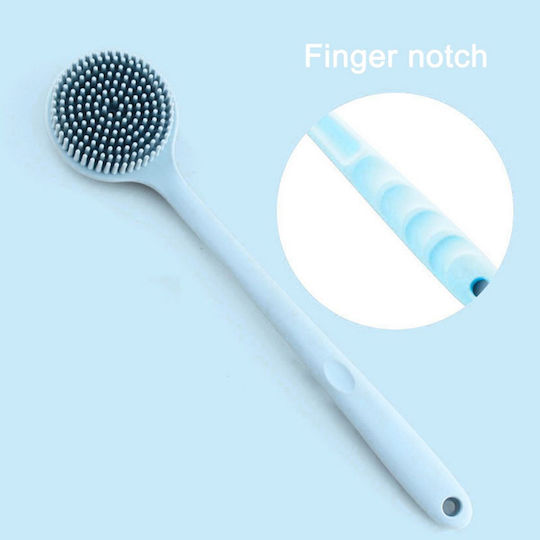 Double-Sided Silicone Bath Brush with Long Light Blue Handle