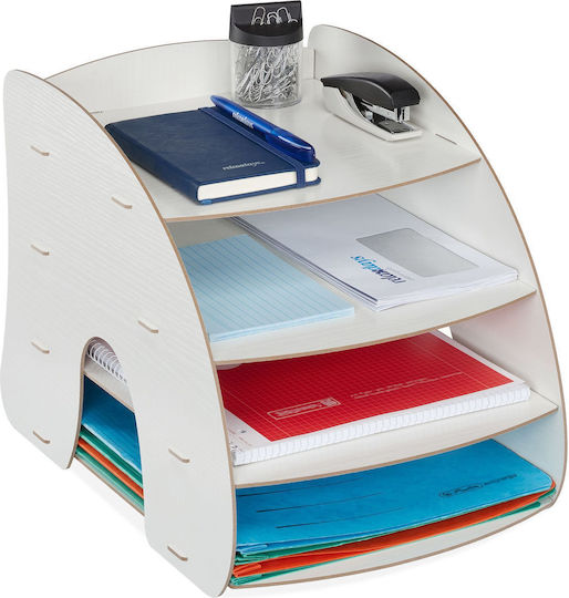 Relaxdays Schreibtischorganisator 4 Fächer MDF Weiß 27x25,5x34,5cm