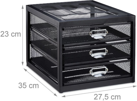 Relaxdays Büro-Organisator 3 Fächer Stahl Schwarz 23x27,5x35cm