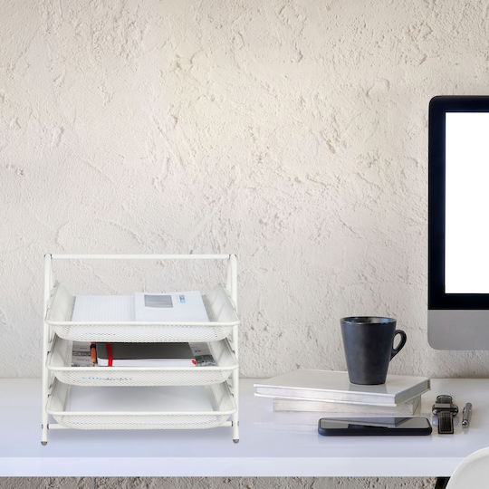 Relaxdays Suport Documente Metalic 3 Compartimente Alb 26.5x29.5x35.5cm