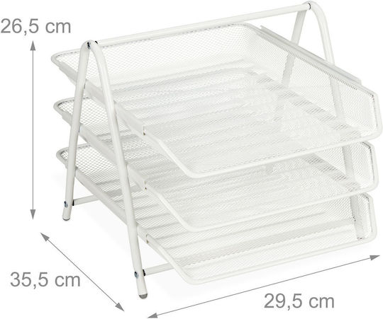 Relaxdays Suport Documente Metalic 3 Compartimente Alb 26.5x29.5x35.5cm
