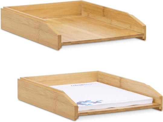 Set 2 Stapelbare Ablagen Relaxdays Bambus Schreibtischorganisator 6x25x33cm Braune