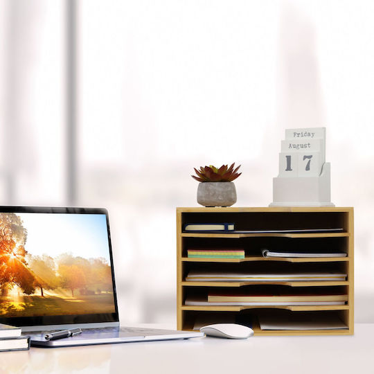 Relaxdays Office Document Organizer 23.5 X 32.5 X 24 Cm Bamboo 5 Compartments Brown