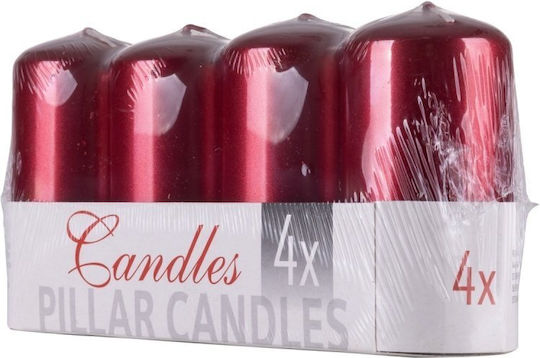 Donau Home Standard Pillar Candle Lacquer 50x100mm 4 Pcs Red Metallic Gloss