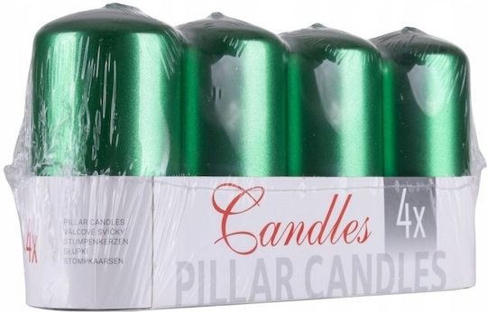 Donau Home Standard Pillar Candle Lacquer 50x100mm 4 Pcs Metallic Green Gloss