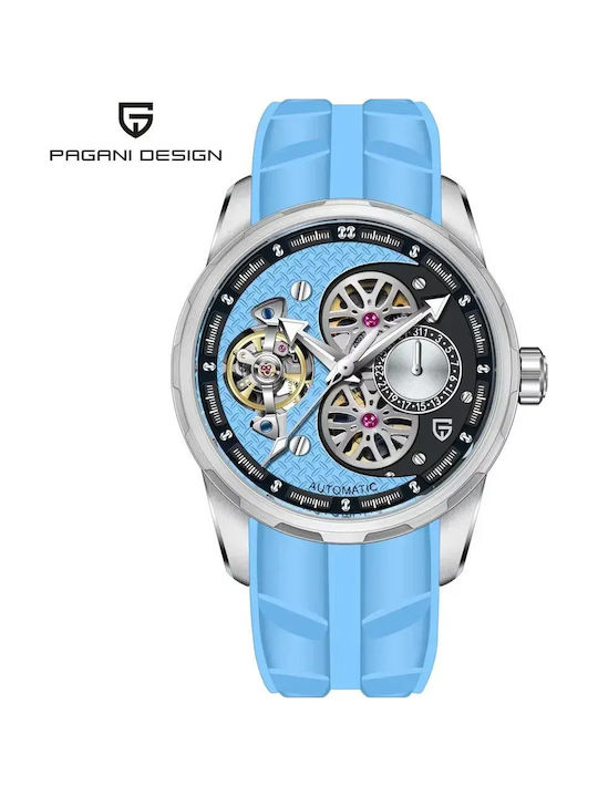 Herrenuhr Automatisch mit Blauem Gummiarmband PD-YS022-Light-Blue