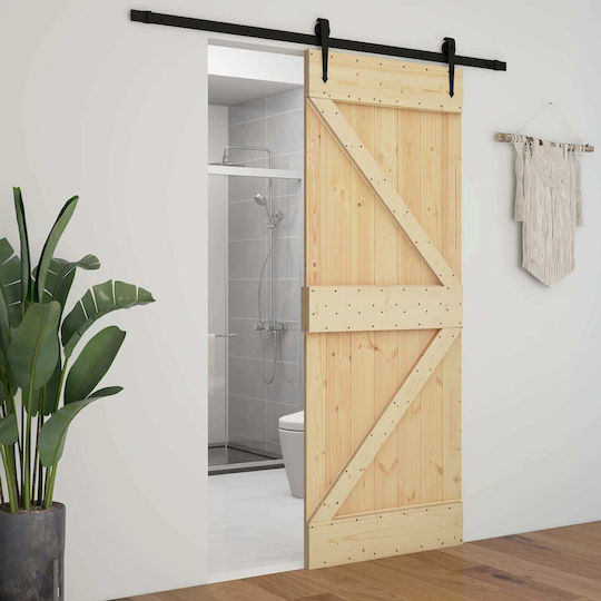 Ușă Glisantă Natur Negru 80 X 210 Cm Lemn Masiv De Pin 3444849 Maro