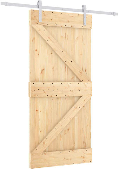 Συρόμενη Πόρτα Φυσικό Λευκό 90 X 210 Cm Μασίφ Ξύλο Πεύκου 3444932 Καφέ