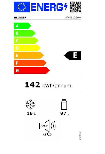 Heinner Single Door Refrigerator 113L H84.5xW55.3xD57.4cm White HF-M113E++