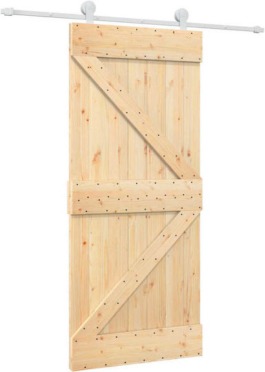 Συρόμενη Πόρτα Φυσικό Λευκό 90 X 210 Cm Μασίφ Ξύλο Πεύκου 3445007 Καφέ