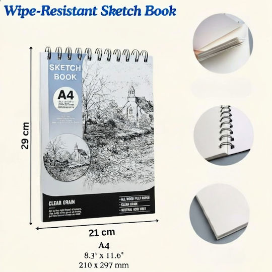 Roza Sketchbook A4 160gsm Spiral Sketch Pad 48 Pages Blue For Pencil & Markers