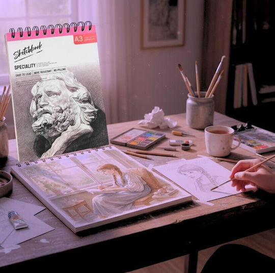 Roza Sketchbook A3 160gsm Σπιράλ Μπλοκ Σχεδίου 48 Σελίδες Μολύβι & Μαρκαδόρους