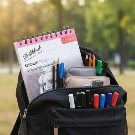 Roza Sketchbook A3 160gsm Σπιράλ Μπλοκ Σχεδίου 48 Σελίδες Μολύβι & Μαρκαδόρους