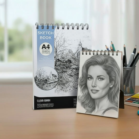 Roza Sketchbook A4 160gsm Spiral Sketch Pad 48 Pages Blue For Pencil & Markers