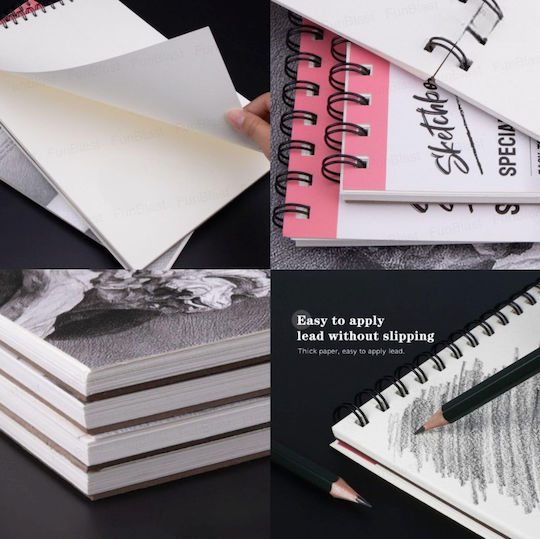 Roza Sketchbook A4 160gsm Σπιράλ Μπλοκ Σχεδίου 48 Σελίδες Μολύβι & Μαρκαδόρους