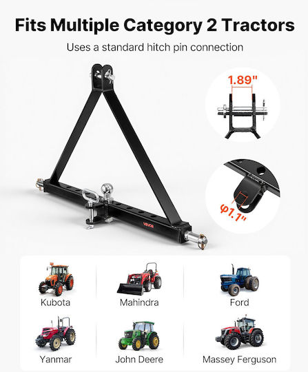 Vevor Three Point Tow Hitch Ball Adapter Quick Hitch Tractor Category 2 Compatible Kubota Mahindra Ford Yanmar John Deere Massey Ferguson Sjxjsqdkbp21yh3a3001v0