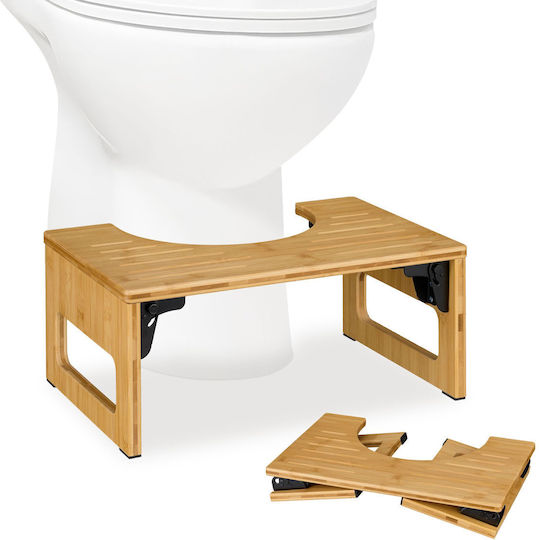 Relaxdays Scaun De Toaletă Pliabil 43 X 27.5 X 18.5 Cm Bambus Natur