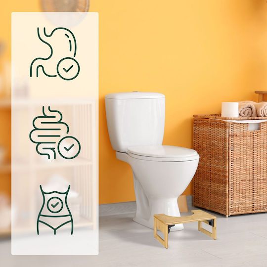 Relaxdays Scaun De Toaletă Pliabil 43 X 27.5 X 18.5 Cm Bambus Natur