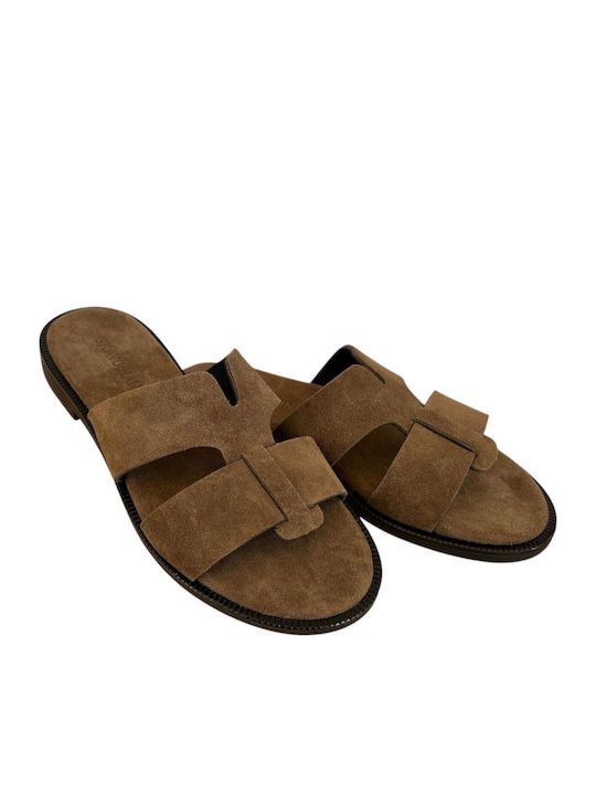 Leather Women's Flat Sandals Brown
