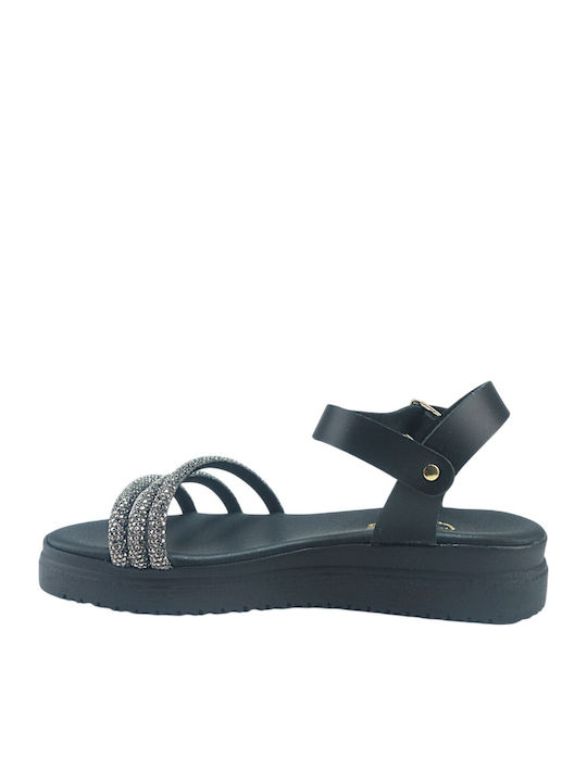 Damen Flache Schwarze Sandalen