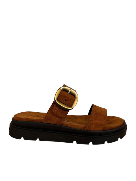Leather Women's Flat Sandals Flatforms Brown