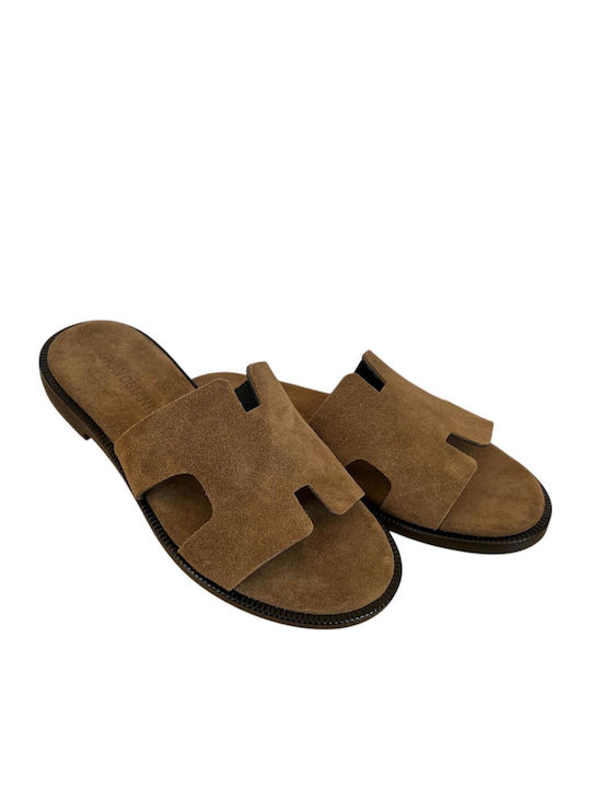 Leather Women's Flat Sandals Brown