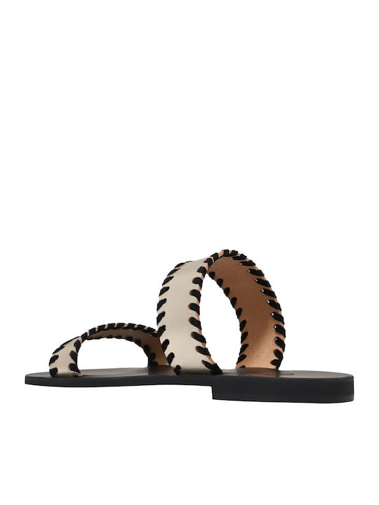 Leather Women's Flat Sandals Gold
