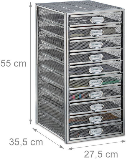 Relaxdays Office Document Organizer 10 Compartments A4 Size 55 X 27.5 X 35.5 Cm Steel White