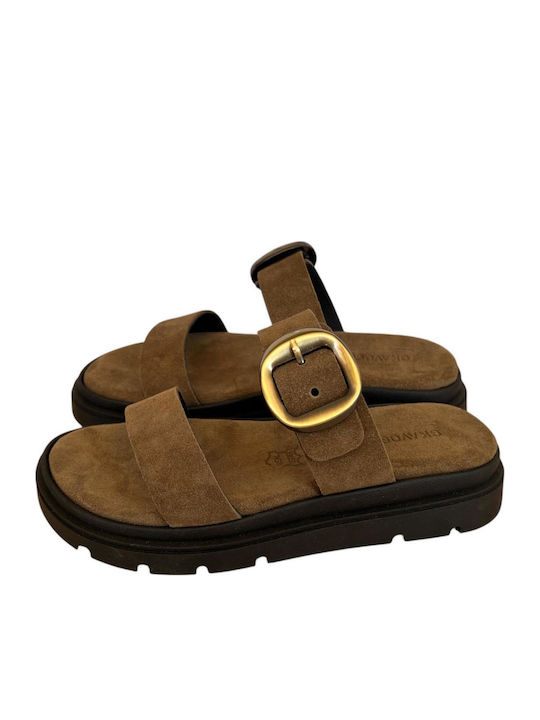 Leather Women's Flat Sandals Flatforms Brown