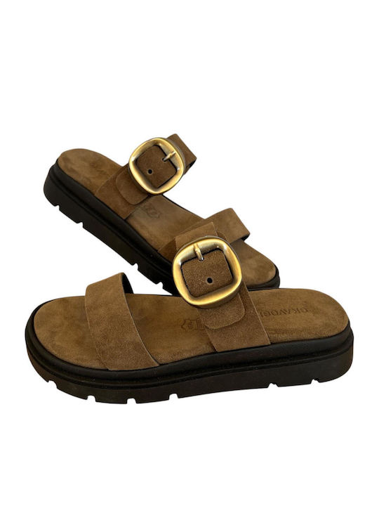 Leather Women's Flat Sandals Flatforms Brown
