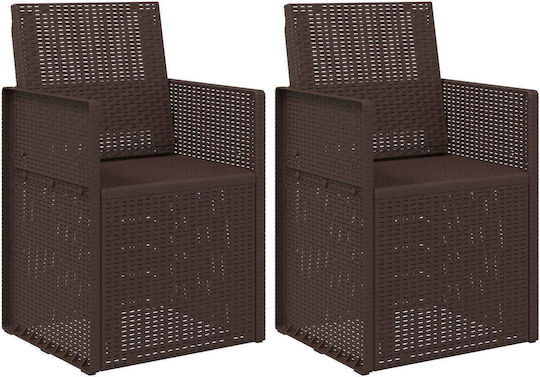 vidaXL Outdoor Chair Polypropylene Brown with Cushion 2 Pieces 53x47x88.5cm
