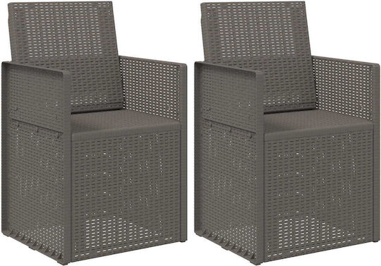 vidaXL Outdoor Chair Polypropylene Light Gray with Cushion 2 Pieces 53x47x88.5 cm