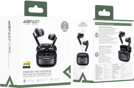 Acefast W5 In-ear Bluetooth Handsfree Ακουστικά με Αντοχή στον Ιδρώτα και Θήκη Φόρτισης Μαύρα