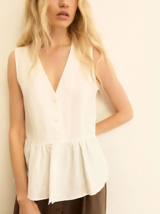 Γυναικεία Καλοκαιρινή Μπλούζα Λινή White