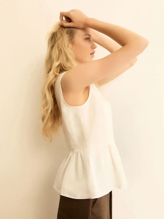 Γυναικεία Καλοκαιρινή Μπλούζα Λινή White