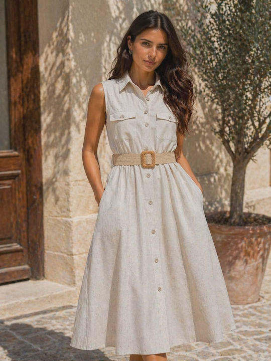 Sommer Midi Hemdkleid Ecru