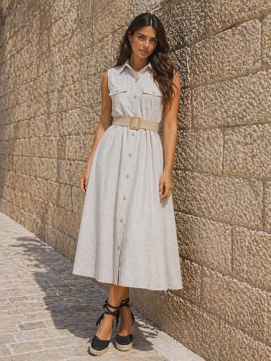 Sommer Midi Hemdkleid Ecru