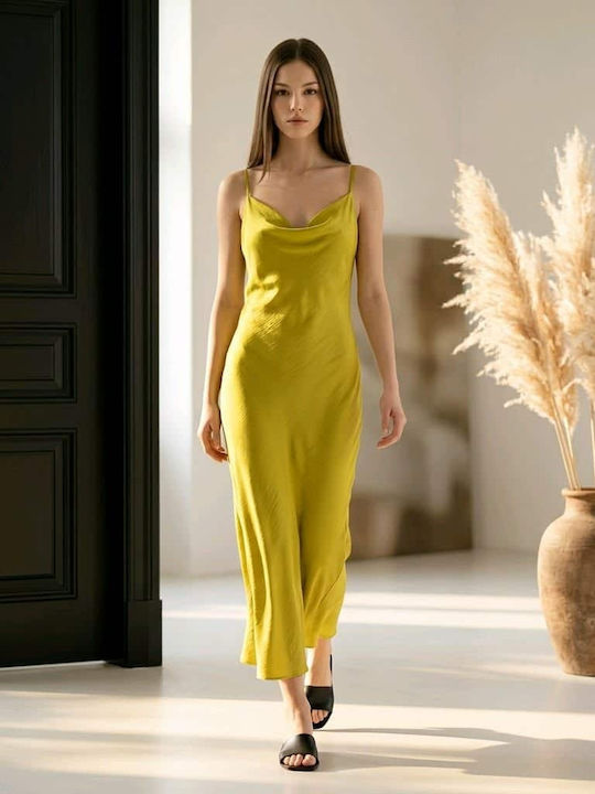 Sommer Maxi Abend Damenkleid Slip Dress Drapierung Lime