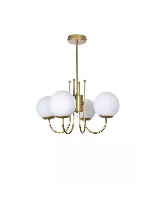 Stewehome Zerrin 4 Becuri Lumina Suspendată Auriu Alb Sticlă 50 X 53 Cm