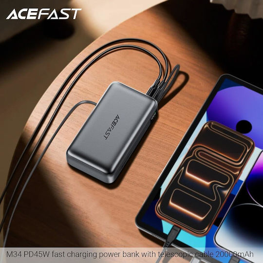 Acefast M34 Power Bank 20000mAh 45W Mit USB-A Ausgangsanschlüsse Und USB-C Ausgangsanschlüsse Power Delivery / Schnellladung Silber