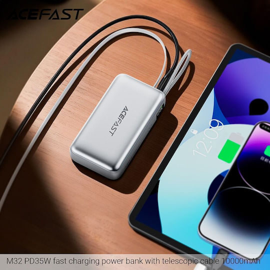 Acefast M32 Power Bank 10000mAh 35W Mit USB-C Ausgangsanschlüsse Power Delivery / Schnellladung Silber